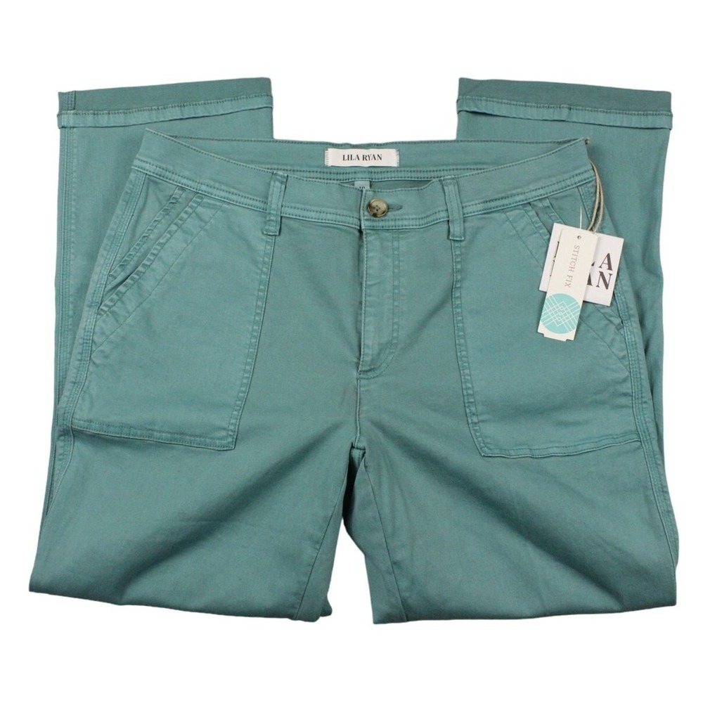NWT LILA RYAN Payton Military Straight Leg Pants with Cuff Womens 10 Teal Green